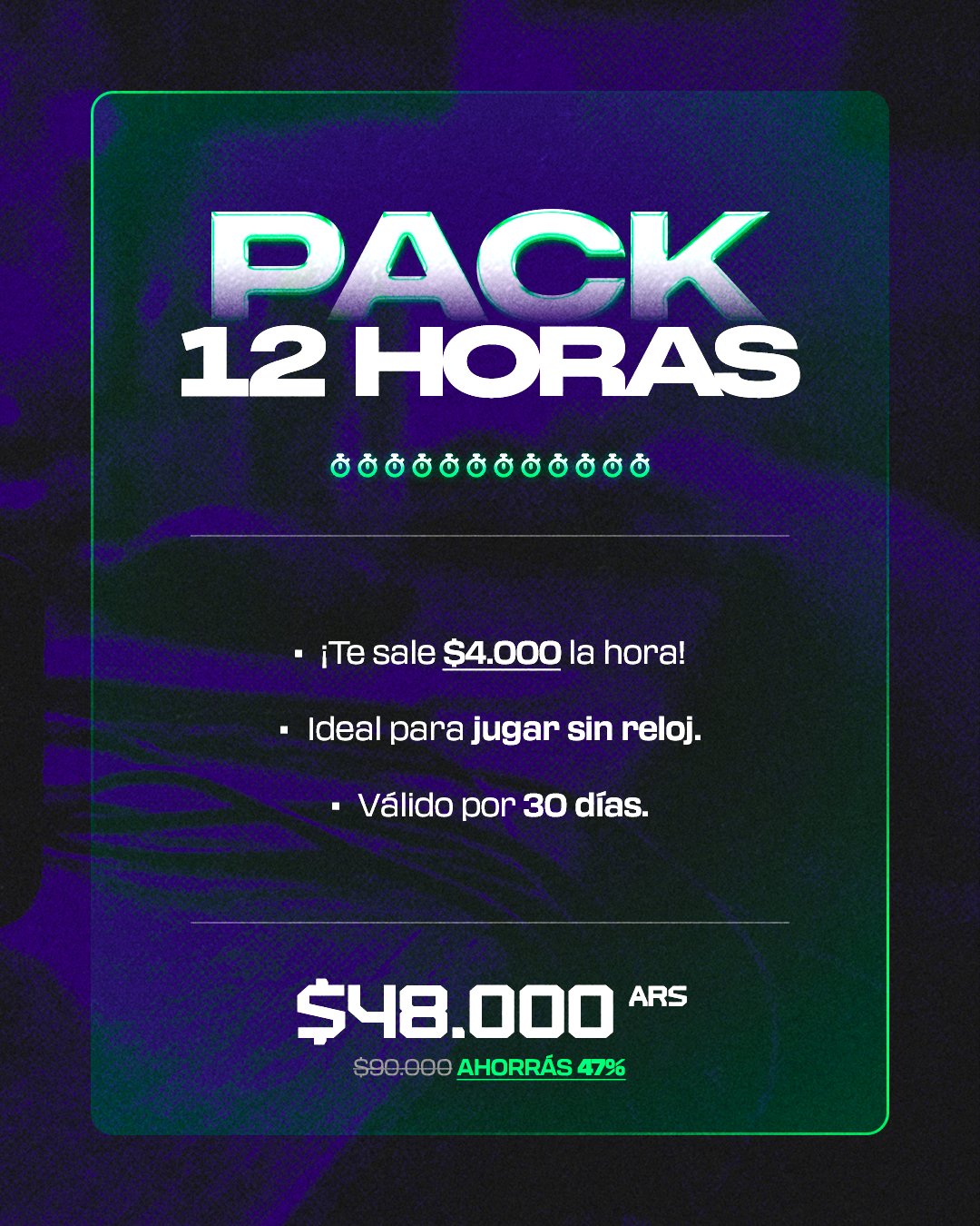 Pack 12 Horas — $48.000 ARS, ahorrás 47%