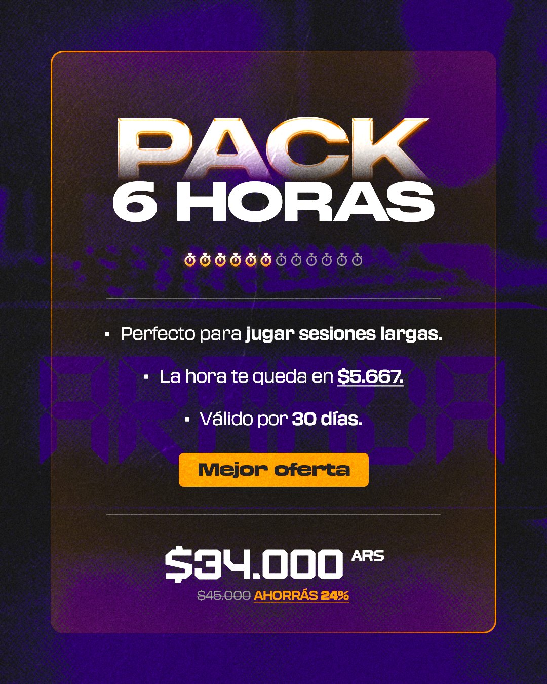 Pack 6 Horas — $34.000 ARS, ahorrás 24%